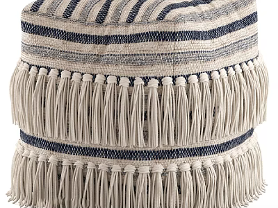 Striped Woven Accent Chair With Fringed Edges And Blue White Bohemian Pattern 3d model