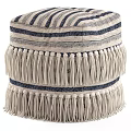 Striped Woven Accent Chair With Fringed Edges And Blue White Bohemian Pattern