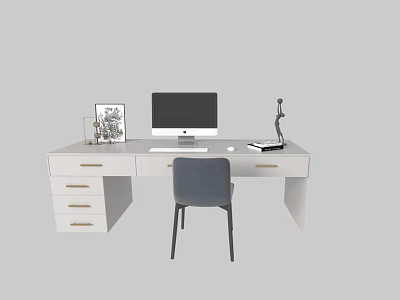 Simple study studio desk book chair combination 3d model