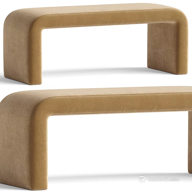 Stylish Tan Velvet Sofa Bench With Curved Design For Modern Living Room Decor 3d model 