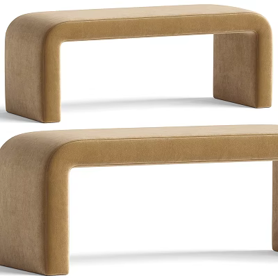 Stylish Tan Velvet Sofa Bench With Curved Design For Modern Living Room Decor 3d model