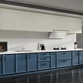 Modern Kitchen Interior Featuring Light Blue Base Cabinets White Wall Cabinets And Appliances 3d model