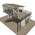 Modern Two Story Container Building Cafe With Balcony Glass Windows And Decorations