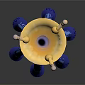 Yellow And Blue Playground Play Structure With Circular Top Curved Handrails And Multiple Legs
