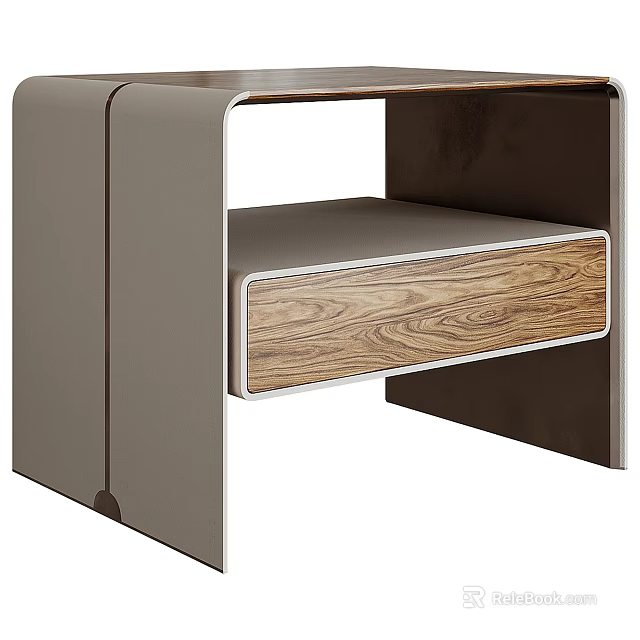 Stylish Modern Bedside Table Design With Wooden Drawer And Sleek Frame 3d model 