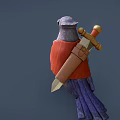 Fantasy Pigeon Character Design With Wooden Hammer And Red Sash
