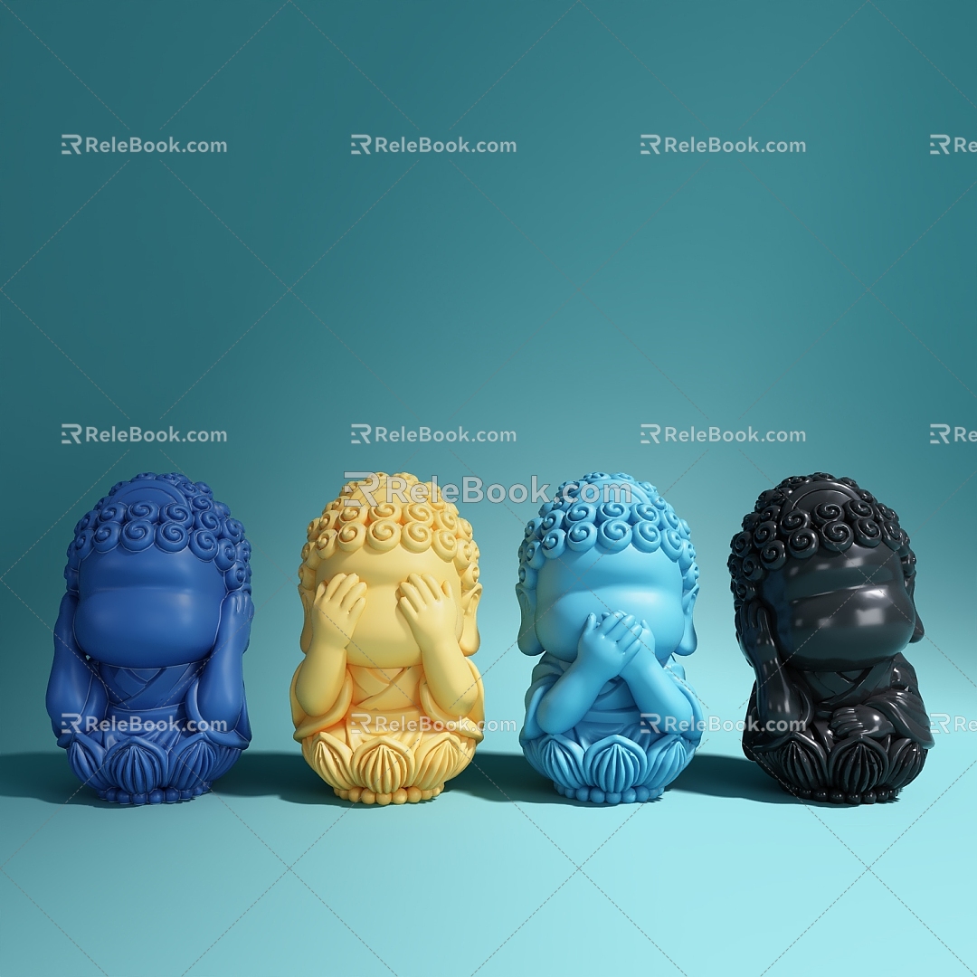 New Chinese-style Four Enlightenment Buddha Cartoon Cartoon Ornaments 3d model