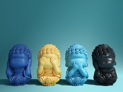 New Chinese-style Four Enlightenment Buddha Cartoon Ornaments 3d model