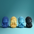 New Chinese-style Four Enlightenment Buddha Cartoon Cartoon Ornaments 3d model