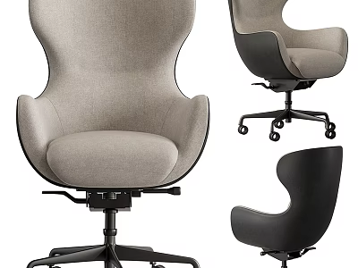 Modern Office Chair with Curved Backrest Light Gray Upholstery and Black Rolling Base 3d model
