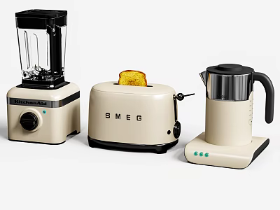 SMEG Cream Colored Kitchen Appliances Including Blender Toaster And Kettle 3d model