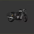Vintage Black Motorcycle With Classic Design Side Bag Round Headlight And Metal Wheels