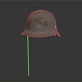 Vintage Military Protective Helmet With Worn Metal Surface On Display Stand