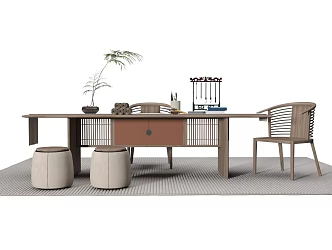 New Chinese Tea Table and Chair Tea Table and Chair Combination Tea Set Tea Table 3d model