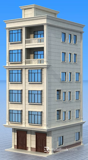 Elegant Multi Storey Detached Villa With Light Colored Exterior And Large Windows 3d model