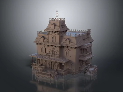 Detailed Victorian House Model With Intricate Roof Design Gables Spire And Balconies 3d model