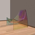 Modern Transparent Chair With Rainbow Iridescent Finish And Light Reflections On Wooden Floor