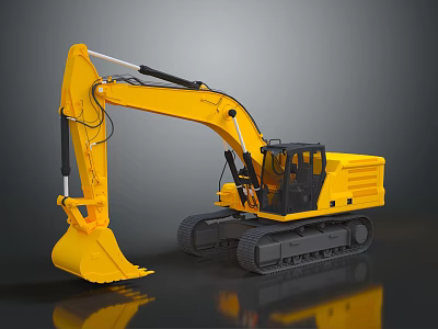 Large Yellow Tracked Construction Excavator With Front Bucket And Cab 3d model