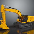 Large Yellow Tracked Construction Excavator With Front Bucket And Cab