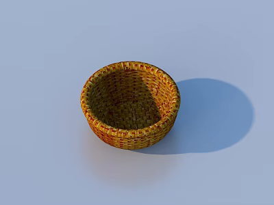 Round Brown Yellow Household Woven Basket with Intricate Texture for Daily Use 3d model