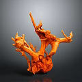 Wooden Carving with Orange Root Branch Shape Artistic Decorative Home Decor Piece