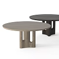 Round Wooden Dining Tables with Unique Leg Designs in Light and Dark Wood Tones