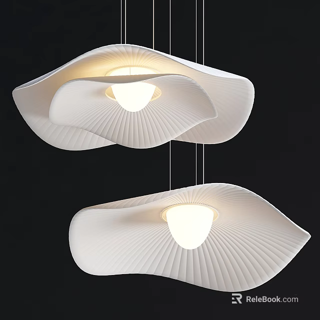 Modern White Wave Shaped Chandelier With Striped Texture And Soft Lighting 3d model 