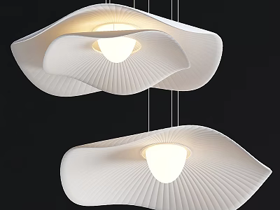 Modern White Wave Shaped Chandelier With Striped Texture And Soft Lighting 3d model