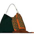 Green Handbag With White Handle Orange Green Pattern Scarf And Brown Gloves
