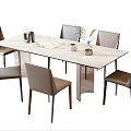 Modern Dining Table Set with Rectangular Light Marble Top Gray Chairs and Decorative Accents 3d model