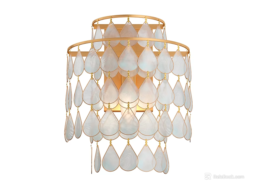 Elegant Chandelier with Gold Circular Frame and Multi layer Teardrop Shaped White Decorations 3d model