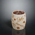 Steaming Coffee Drink In White Cup With Coffee Cappuccino Words And Bean Patterns