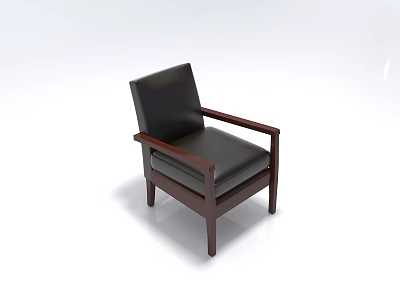 Modern Single Chair Design With Black Leather Seat And Wooden Frame 3d model