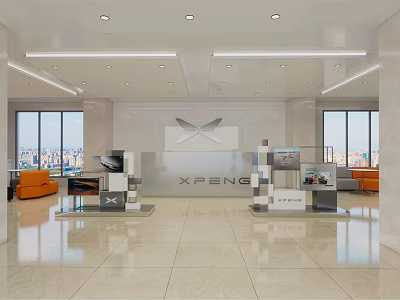 Modern XFENG Reception Area With Display Cabinets Sofa City View And Bright Lighting 3d model