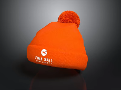Orange Beanie With Pom Pom And Full Sail University Logo For Daily Use 3d model