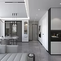 Modern Bright Open Living And Dining Room With Marble Finishes Comfortable Sofa And Elegant Dining Sets