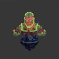 Suspended 3D Horned Demon Character With Fierce Expression Armored Shoulders And Glowing Red Base