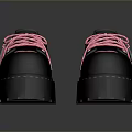 Black Platform Shoes With Pink Heart Patterns Pink Laces And Thick Soles