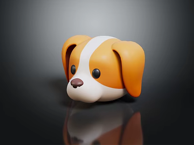 Cute 3D Orange And White Plush Dog Toy With Big Ears Black Eyes Brown Nose 3d model