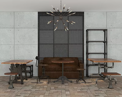 Industrial LOFT leisure table and chair combination 3d model