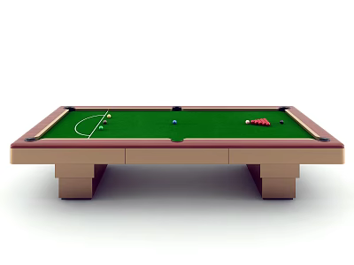 Modern Billiard Table With Green Felt Surface Balls And Cues For Home Game Room 3d model