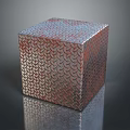 Rustic Textured Cube With Herringbone Pattern Surface And Metallic Brown Tones On Shiny Reflective Base 3d model
