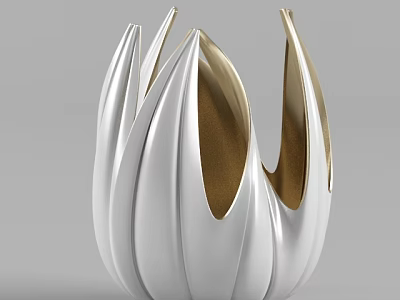 Modern Floral Shaped Vase In White And Gold With Petal Inspired Design 3d model