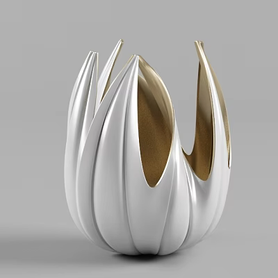 Modern Floral Shaped Vase In White And Gold With Petal Inspired Design 3d model