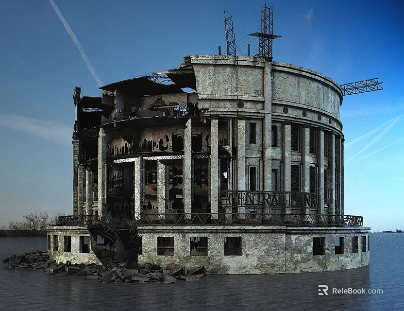 Abandoned Circular Building With Classical Columns Damaged Dome And Broken Windows 3d model 