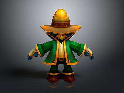 Cute Cartoon Character With Yellow Straw Hat And Green Coat 3d model