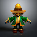 Cute Cartoon Character With Yellow Straw Hat And Green Coat
