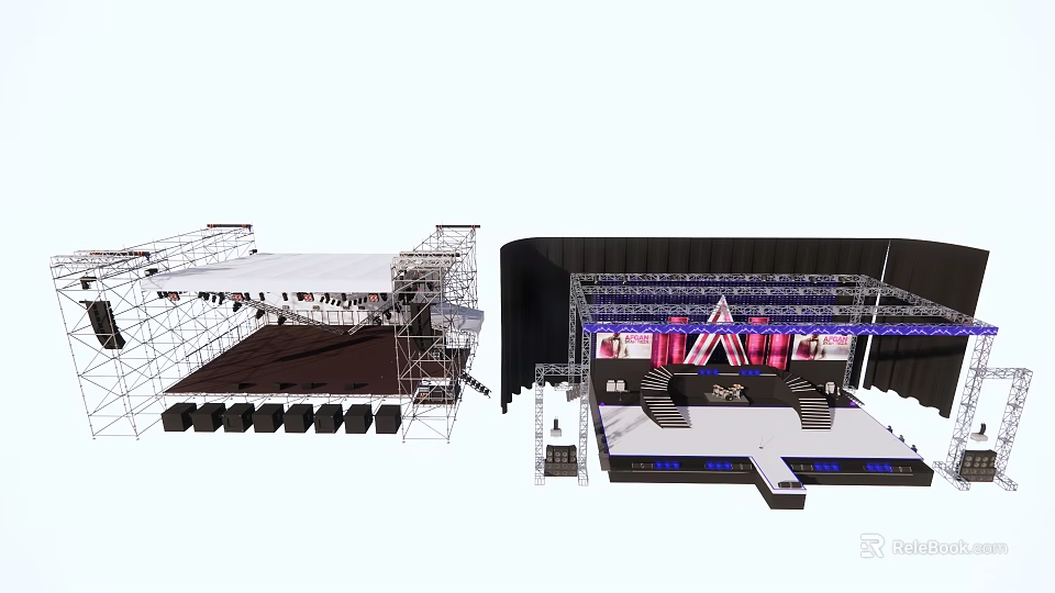 Professional Stage Setup With Truss Lighting And Sound Equipment System 3d model 