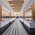 Spacious Aisles With Neat Shelves And Various Products In Modern Supermarket
