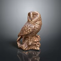 Bronze Colored Owl Sculpture With Textured Surface Perched On Branch Decorative Figurine